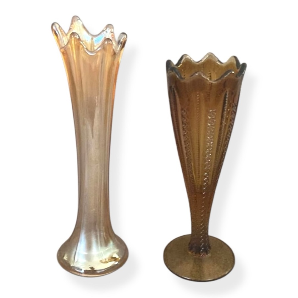 Vintage Vases Indiana Glass Zipper Ribbon Carnival Swung Stretch Iridescent